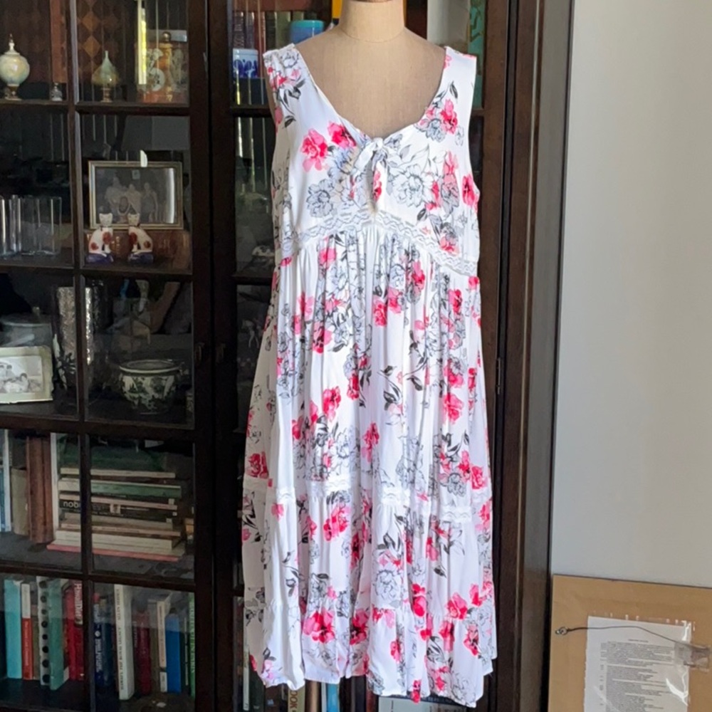 Torrid White and Pink Floral Midi Dress
